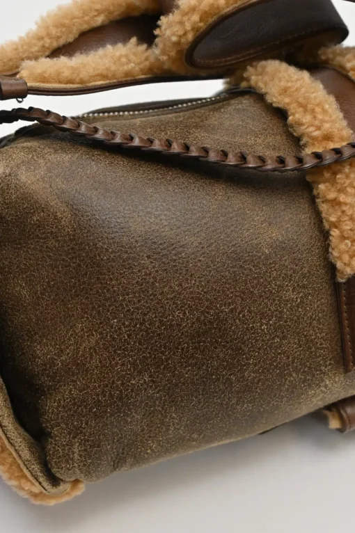 Brown mouton leather East West Flight shoulder bag with silver-tone metallic hardware