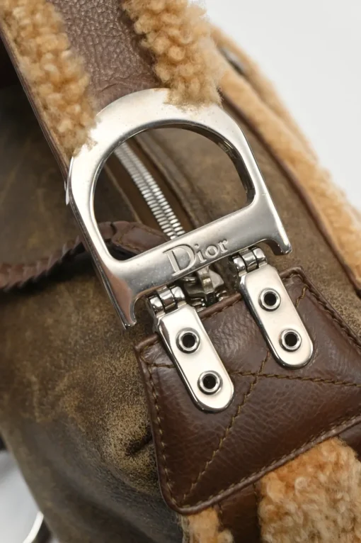 Brown mouton leather East West Flight shoulder bag with silver-tone metallic hardware