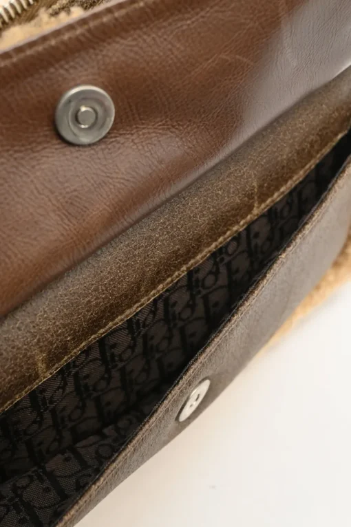 Brown mouton leather East West Flight shoulder bag with silver-tone metallic hardware