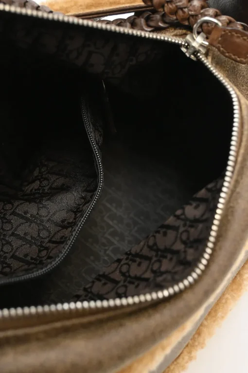 Brown mouton leather East West Flight shoulder bag with silver-tone metallic hardware