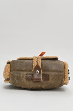 Brown mouton leather East West Flight shoulder bag with silver-tone metallic hardware