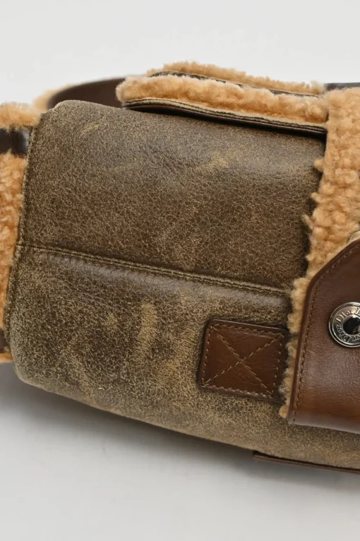 Brown mouton leather East West Flight shoulder bag with silver-tone metallic hardware