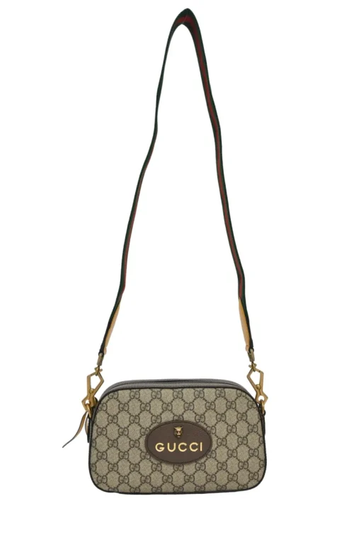 Brown Neo Vintage GG Supreme monogram canvas and leather camera bag with webbing shoulder strap