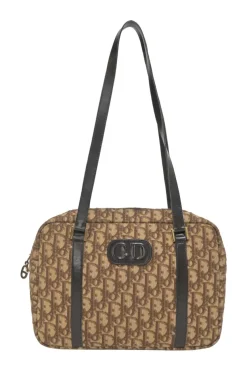 Brown Oblique jacquard canvas Trotter shoulder bag with leather straps and embossed CD patch appliqué