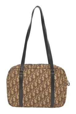 Brown Oblique jacquard canvas Trotter shoulder bag with leather straps and embossed CD patch appliqué