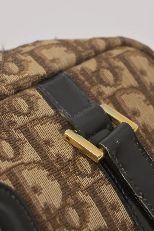 Brown Oblique jacquard canvas Trotter shoulder bag with leather straps and embossed CD patch appliqué