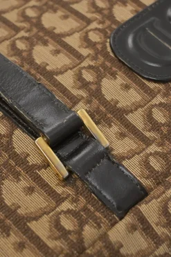 Brown Oblique jacquard canvas Trotter shoulder bag with leather straps and embossed CD patch appliqué