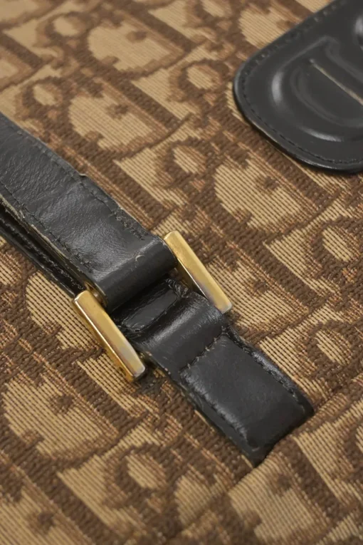 Brown Oblique jacquard canvas Trotter shoulder bag with leather straps and embossed CD patch appliqué
