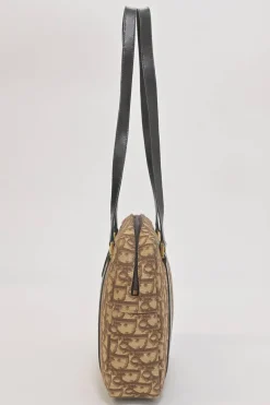 Brown Oblique jacquard canvas Trotter shoulder bag with leather straps and embossed CD patch appliqué