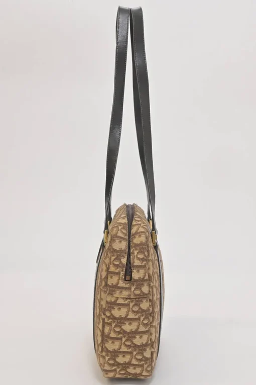 Brown Oblique jacquard canvas Trotter shoulder bag with leather straps and embossed CD patch appliqué