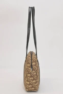 Brown Oblique jacquard canvas Trotter shoulder bag with leather straps and embossed CD patch appliqué