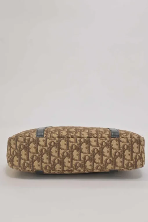 Brown Oblique jacquard canvas Trotter shoulder bag with leather straps and embossed CD patch appliqué