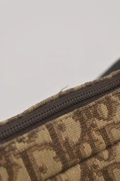 Brown Oblique jacquard canvas Trotter shoulder bag with leather straps and embossed CD patch appliqué