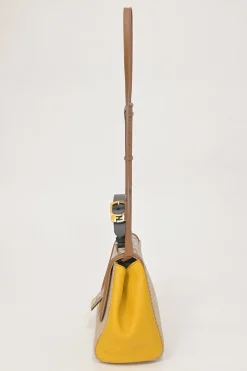 Brown paneled leather, water snake skin and canvas Silvana satchel with detachable shoulder strap