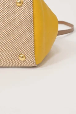 Brown paneled leather, water snake skin and canvas Silvana satchel with detachable shoulder strap