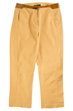 Brown pants with patent leather waistline