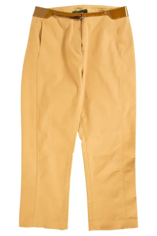 Brown pants with patent leather waistline