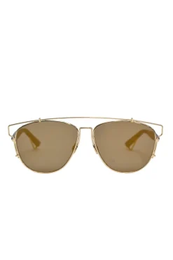 Brown polycarbonate and gold-tone metal Dior Technologic double-bridge aviator sunglasses