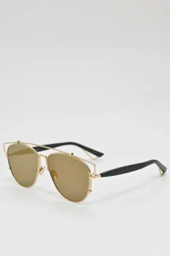 Brown polycarbonate and gold-tone metal Dior Technologic double-bridge aviator sunglasses