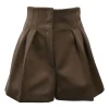 Brown polyester high-waisted tuck pleat shorts