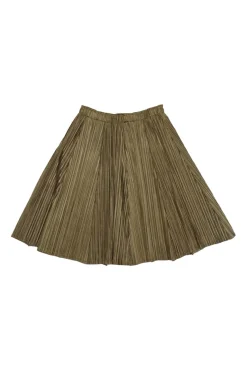 Brown polyester pull-on A-line mini plissé skirt with elasticated waistband
