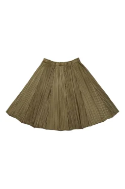 Brown polyester pull-on A-line mini plissé skirt with elasticated waistband