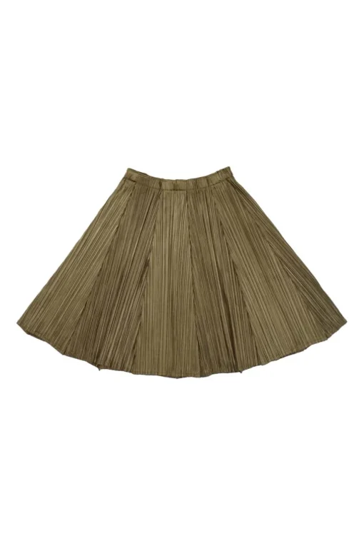 Brown polyester pull-on A-line mini plissé skirt with elasticated waistband