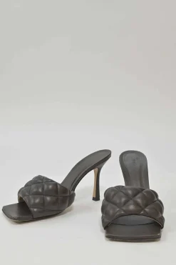 Brown quilted nappa dream padded square-toe heeled mules
