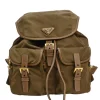 Brown Re-nylon and leather twill rucksack backpack with metal and enamel logo plaque appliqué