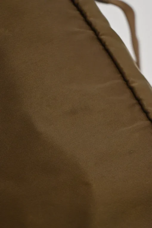 Brown Re-nylon and leather twill rucksack backpack with metal and enamel logo plaque appliqué