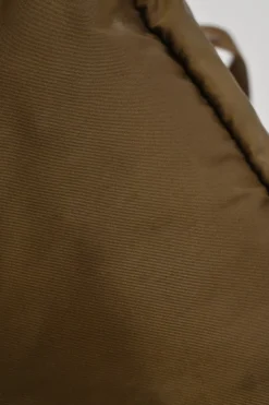 Brown Re-nylon and leather twill rucksack backpack with metal and enamel logo plaque appliqué