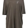 Brown semi-sheer cotton interlock jersey knit pullover T-shirt