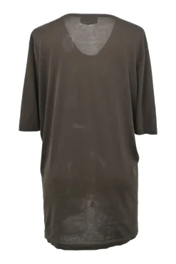 Brown semi-sheer cotton interlock jersey knit pullover T-shirt