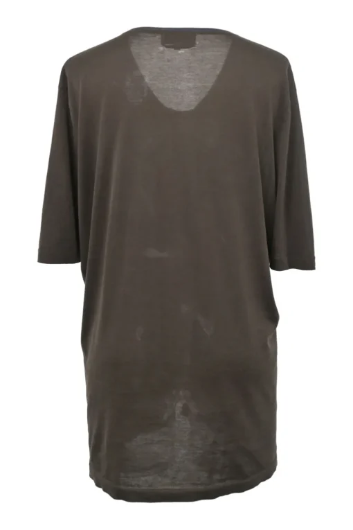 Brown semi-sheer cotton interlock jersey knit pullover T-shirt