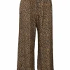 Brown silk abstract graphic print pull-on wide-leg lounge pants