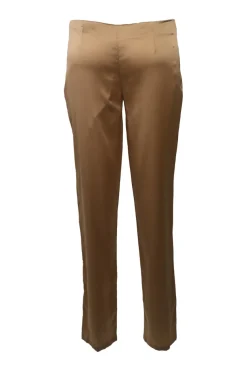 Brown silk-blend satin pull-on low-rise straight-leg lounge trousers