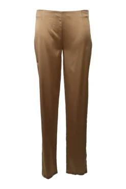 Brown silk-blend satin pull-on low-rise straight-leg lounge trousers