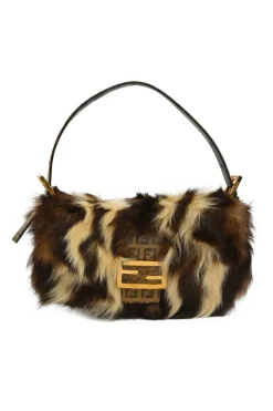 Brown skunk fur baguette bag