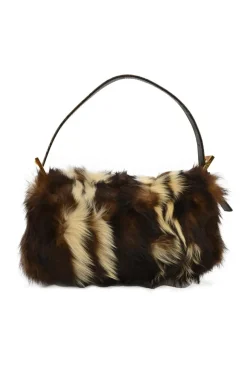 Brown skunk fur baguette bag