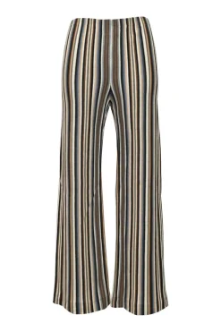 Brown stripe knit pull-on high-rise wide leg pants