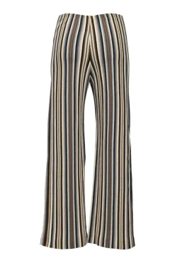 Brown stripe knit pull-on high-rise wide leg pants