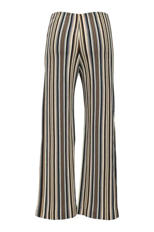 Brown stripe knit pull-on high-rise wide leg pants