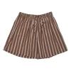 Brown striped cotton poplin spread collar button-front oversized shirt and pull-on short lounge set