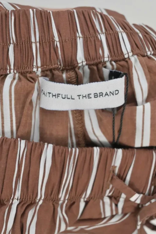 Brown striped cotton poplin spread collar button-front oversized shirt and pull-on short lounge set