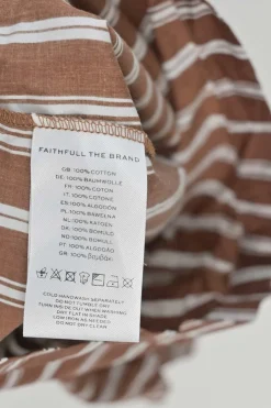 Brown striped cotton poplin spread collar button-front oversized shirt and pull-on short lounge set