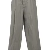 Brown striped cotton pull-on straight-leg pleat-front tailored trousers