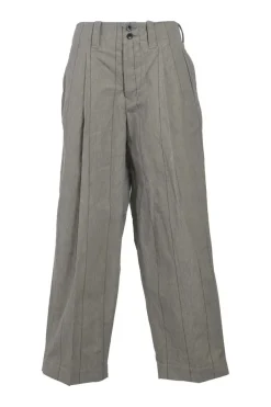 Brown striped cotton pull-on straight-leg pleat-front tailored trousers