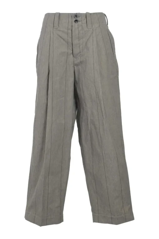 Brown striped cotton pull-on straight-leg pleat-front tailored trousers