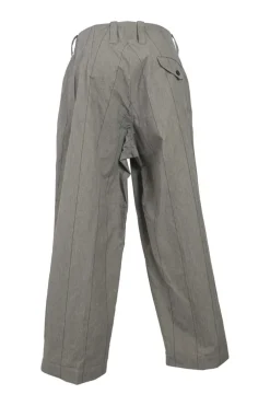 Brown striped cotton pull-on straight-leg pleat-front tailored trousers