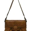 Brown studded aligator Pelham Borchie flap shoulder bag